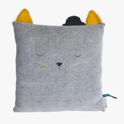 Moulin Roty Coussin Chat Dormeur Gris Clair