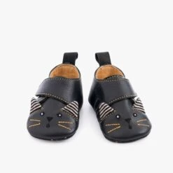 Moulin Roty Chaussons Cuir Chat Noir -Bébés Produits Magasin 666524 1 gris 3