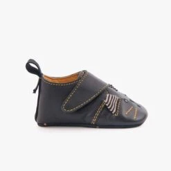 Moulin Roty Chaussons Cuir Chat Noir -Bébés Produits Magasin 666524 4 gris 3