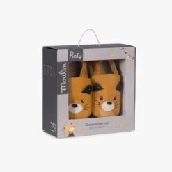 Moulin Roty Chaussons Cuir Chat Moutarde -Bébés Produits Magasin 666527 6 gris 3