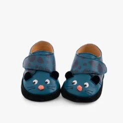 Moulin Roty Chaussons Cuir Panthère Bleu -Bébés Produits Magasin 668520 3 gris 4