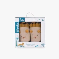 Moulin Roty Chaussons Cuir Lion Beige 12-18 Mois -Bébés Produits Magasin 669753 2 gris 1