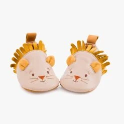 Moulin Roty Chaussons Cuir Lion Beige