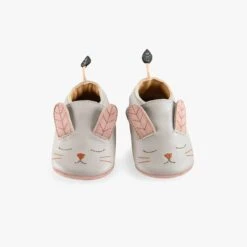 Moulin Roty Chaussons Cuir Lapin Gris -Bébés Produits Magasin 715060 3 1