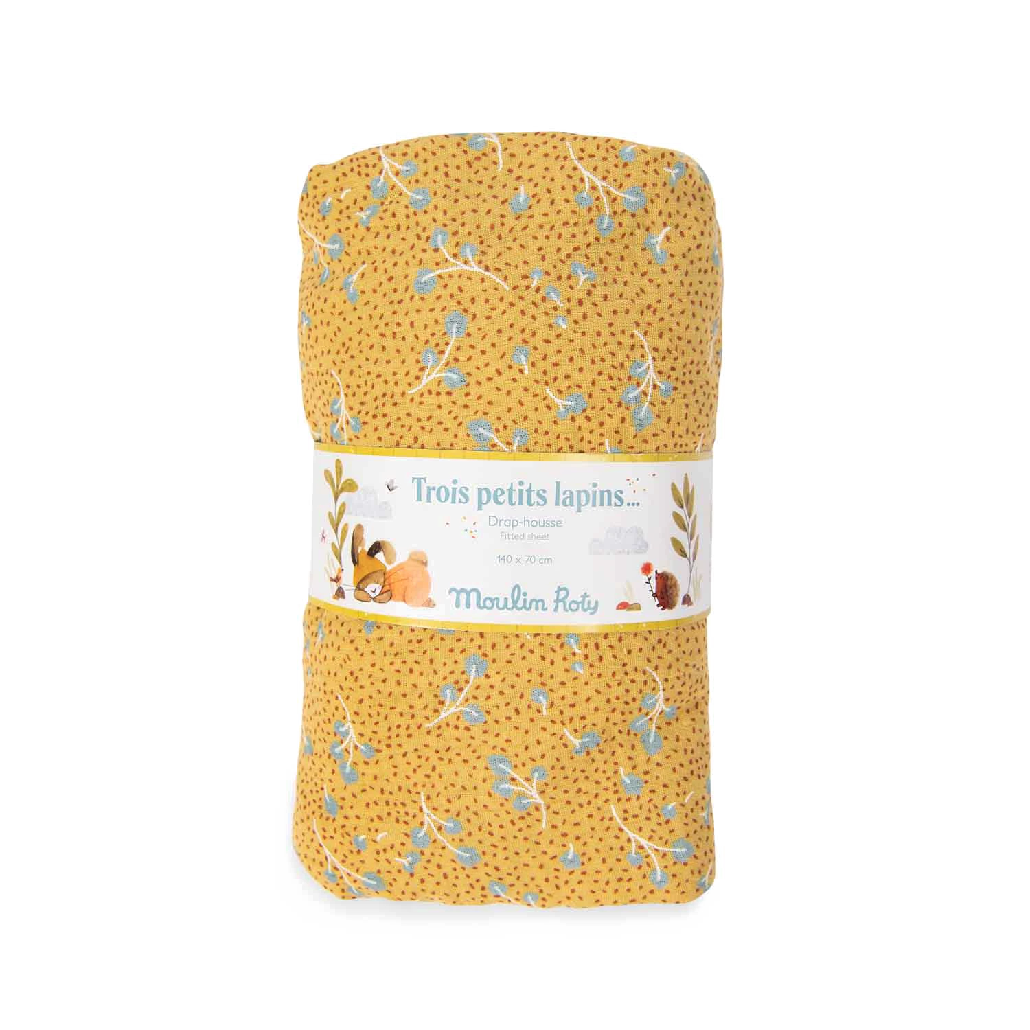 Moulin Roty Drap Housse Ocre Imprimé Lit Bébé 70 X 140 Cm