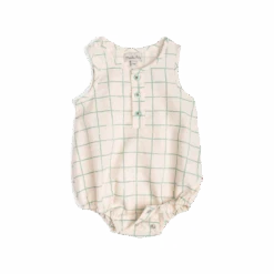 Moulin Roty Honoré Combinaison écrue Carreaux Verts -Bébés Produits Magasin Honore combinaison coton ecru carreaux verts Bord de mer Moulin Roty 1 1