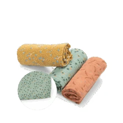 Moulin Roty Set De 3 Langes Imprimés (sauge/argile/ocre)